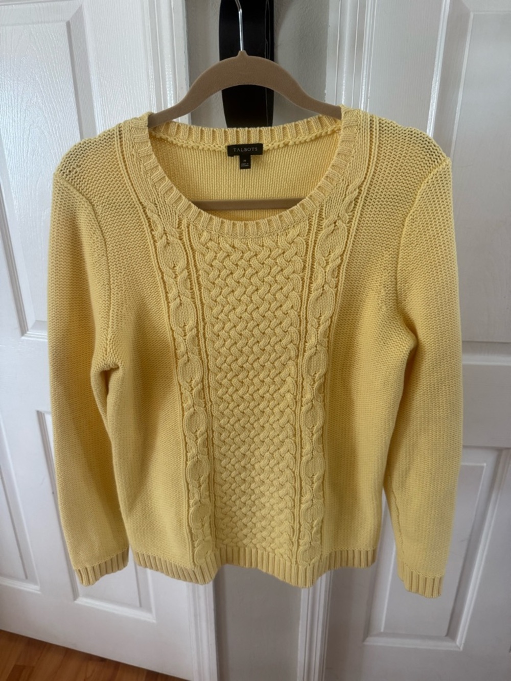 Talbots Pale Yellow Cable Crewneck Sweater